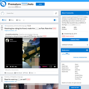 Premature Cumshots, Reddit NSFW List